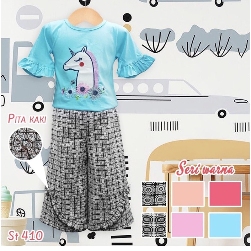 Baju Anak Perempuan Taroko Setelan Kulot Bordir Celana Rumbai 2-7T  Setelan Baju Anak Cewek