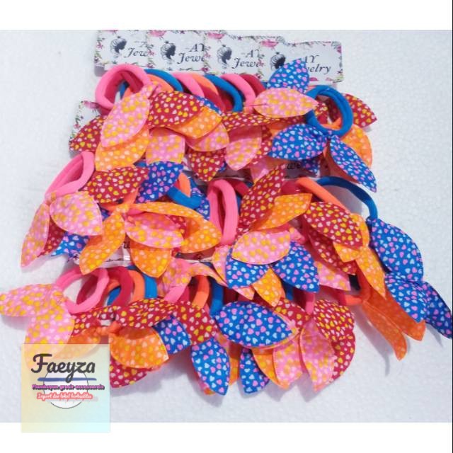 grosir   Ikat rambut elastis plus pita isi 48 pcs besar.