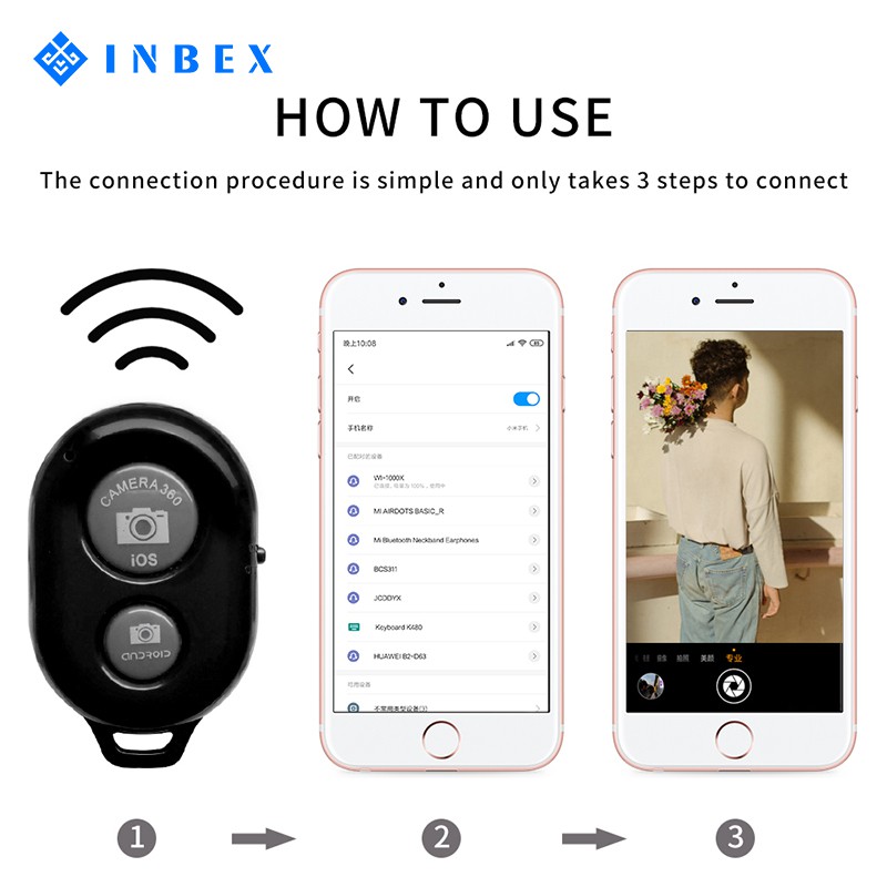 INBEX Bluetooth Remote Control/Remote Selfie Shutter for Android IOS Smartphone/5*3.3*1.05cm-7