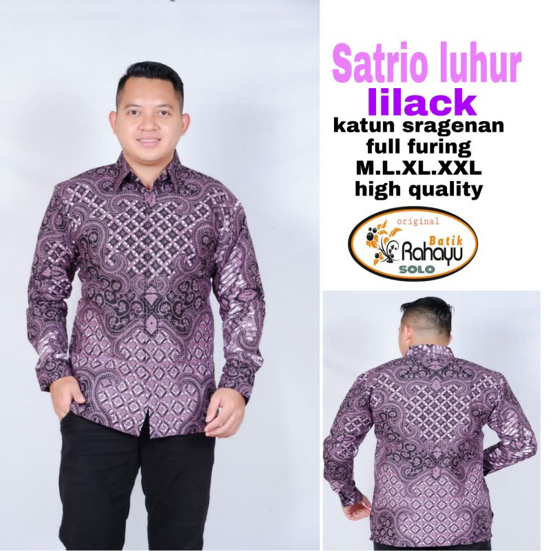 TERBARU BATIK UNGU LILAC Batik Pria Lengan Panjang Reguler Fit Keris Modern Premium Baju Atasan Bati