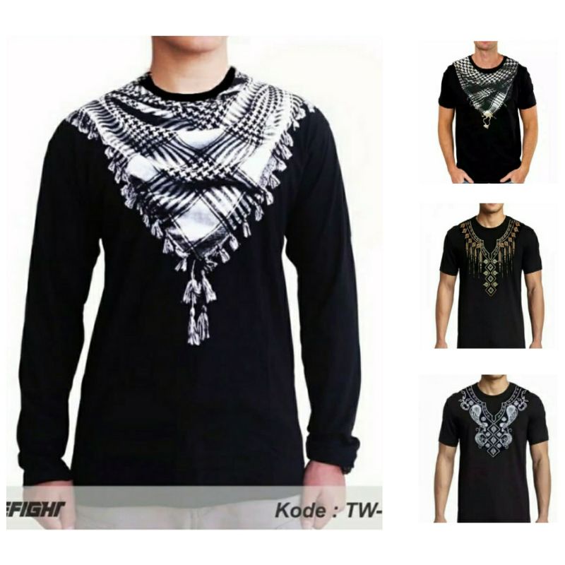 KAOS MOTIF SORBAN 3D LENGAN PANJANG - Baju muslim lengan panjang motif sorban 3D distro