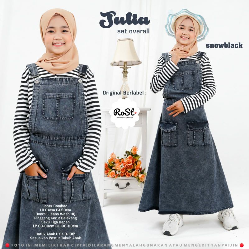 julia set jumsuit anak perempuan jeans wash - baju kodok anak tanggung remaja - set overall anak usi