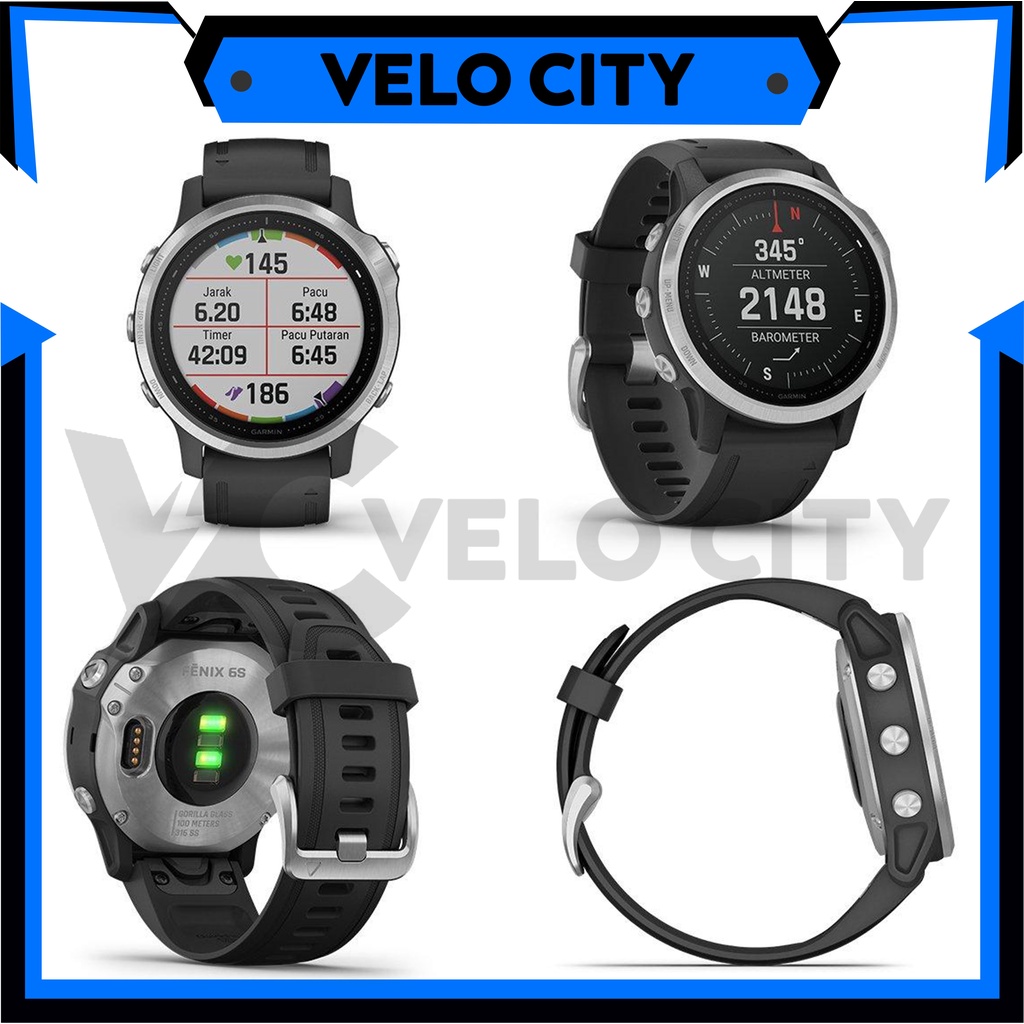 Garmin Fenix 6S Silver with Black Band Original Garansi Resmi TAM 2 Tahun