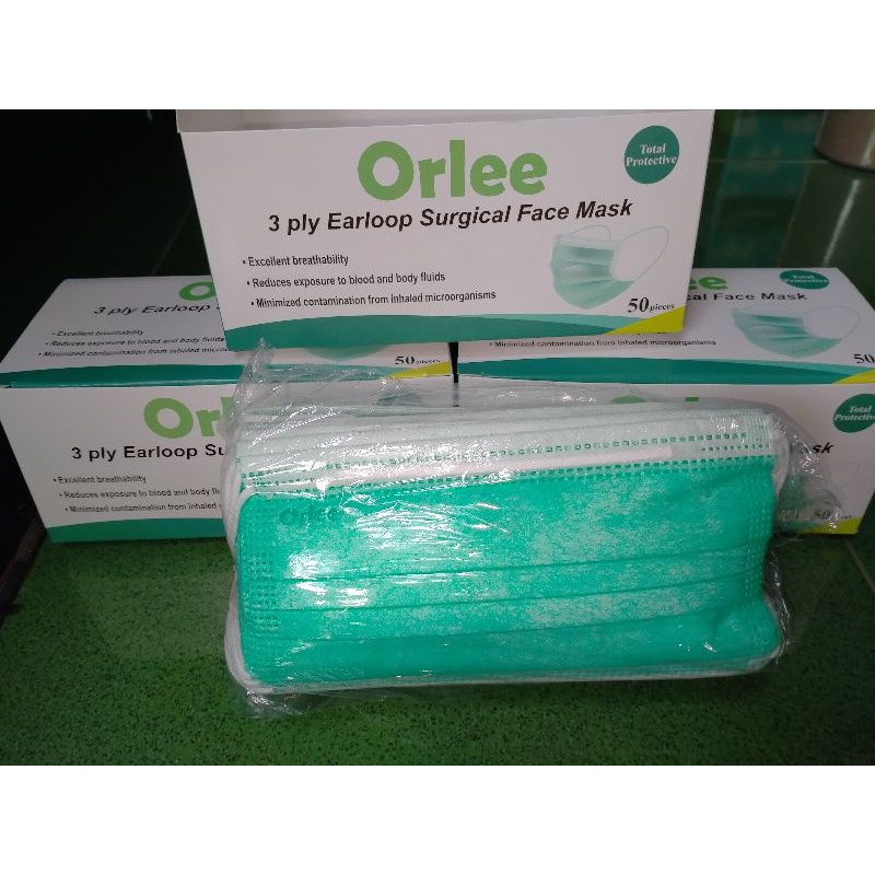 Masker Orlee surgical earloop medis warna hijau