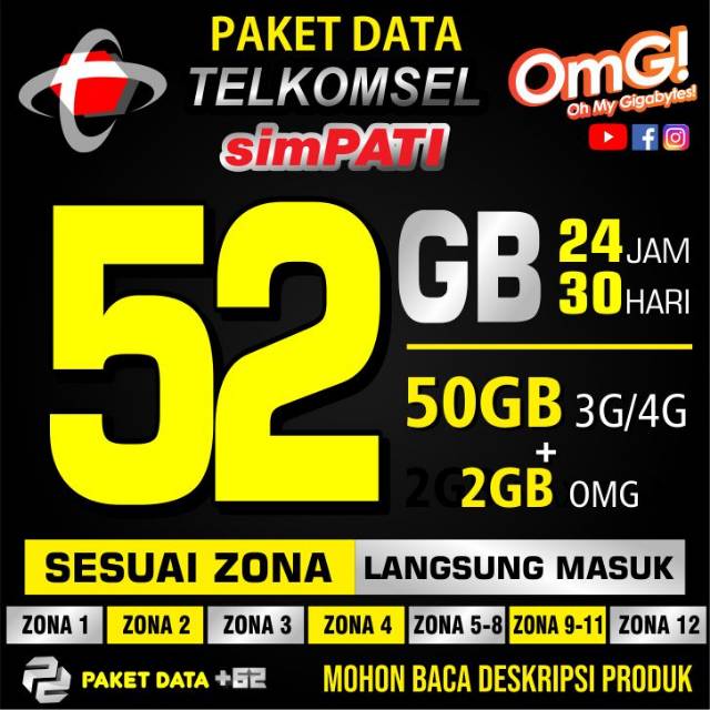 PAKET DATA TELKOMSEL SIMPATI 52GB - 24 JAM/ 30 HARI SESUAI ZONA