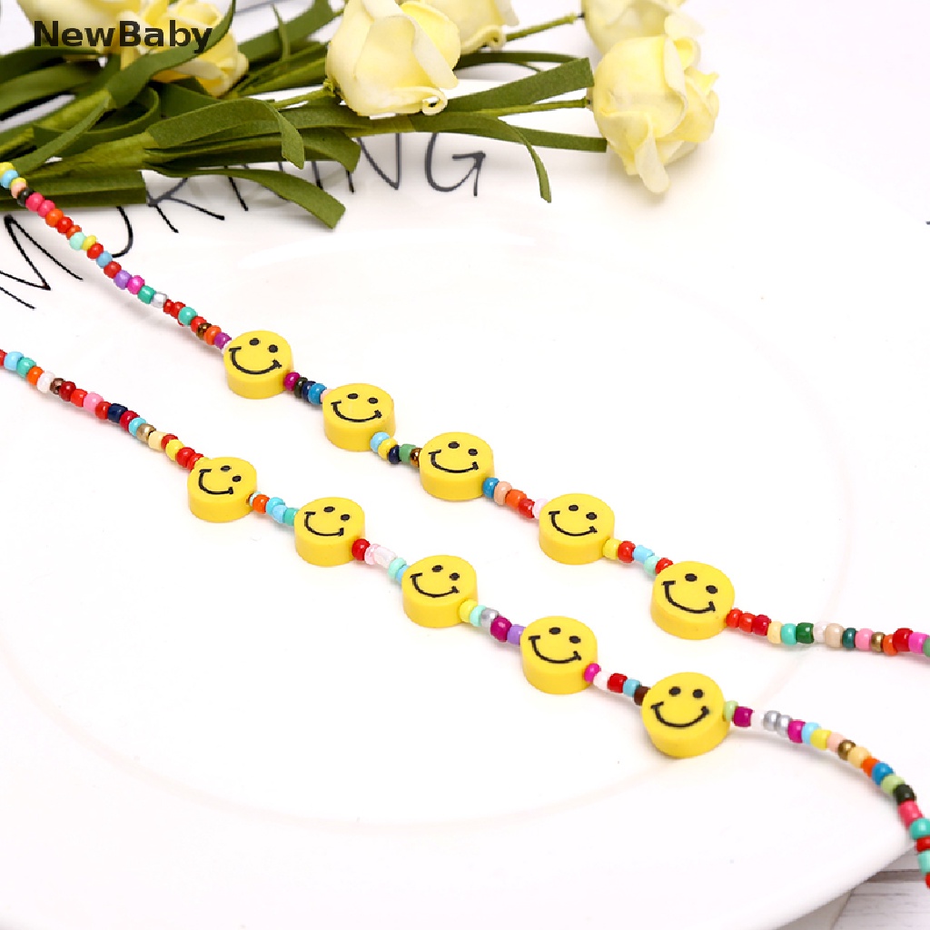 Kalung Choker Rantai Manik-Manik Motif Smiley Face Warna-Warni Gaya Boho Untuk Wanita