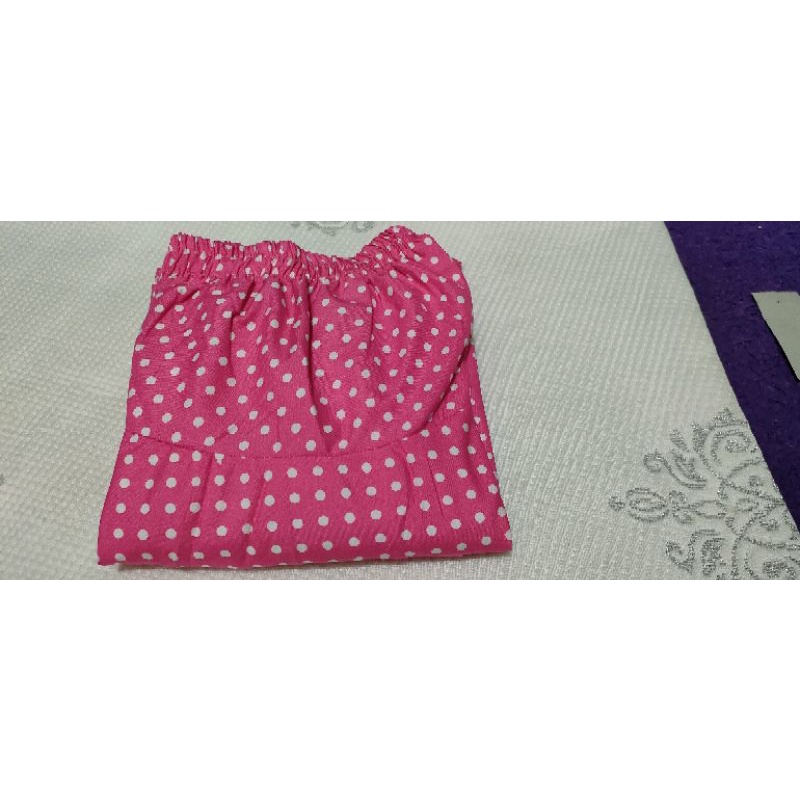 Rok panjang motif kotak dewasa model payung-Pink polkadot