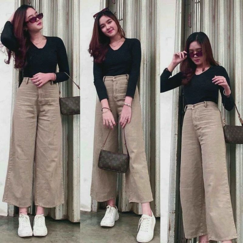 BF CELANA WANITA BAWAHAN HIGHWAIST//KULOT PUTIH///KULOT HITAM//KULOT CREAM//KULOT MOCCA// KULOT JEANS MOZA-Mocca