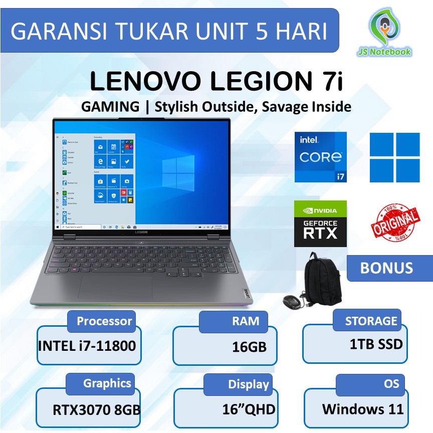 LENOVO LEGION 7i RTX3070 8GB i7-11800H 16GB 1TB SSD WINDOWS 11 16"QHD IPS 165Hz-STORM GREY