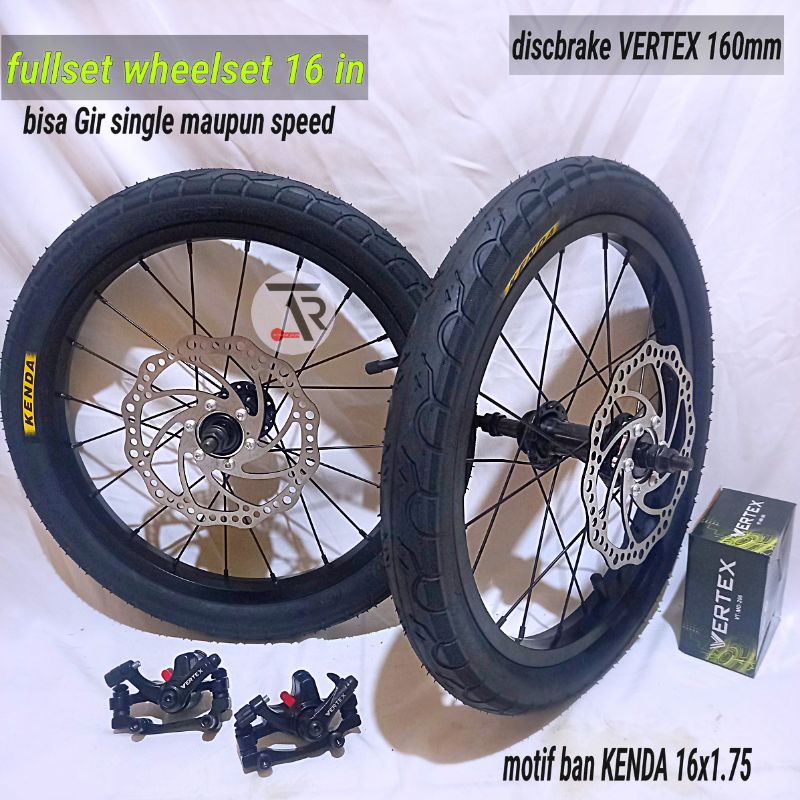 Roda sepeda 16x1.75 fullset berikut cakram sudah di pasang ban 16x1.75 kenda