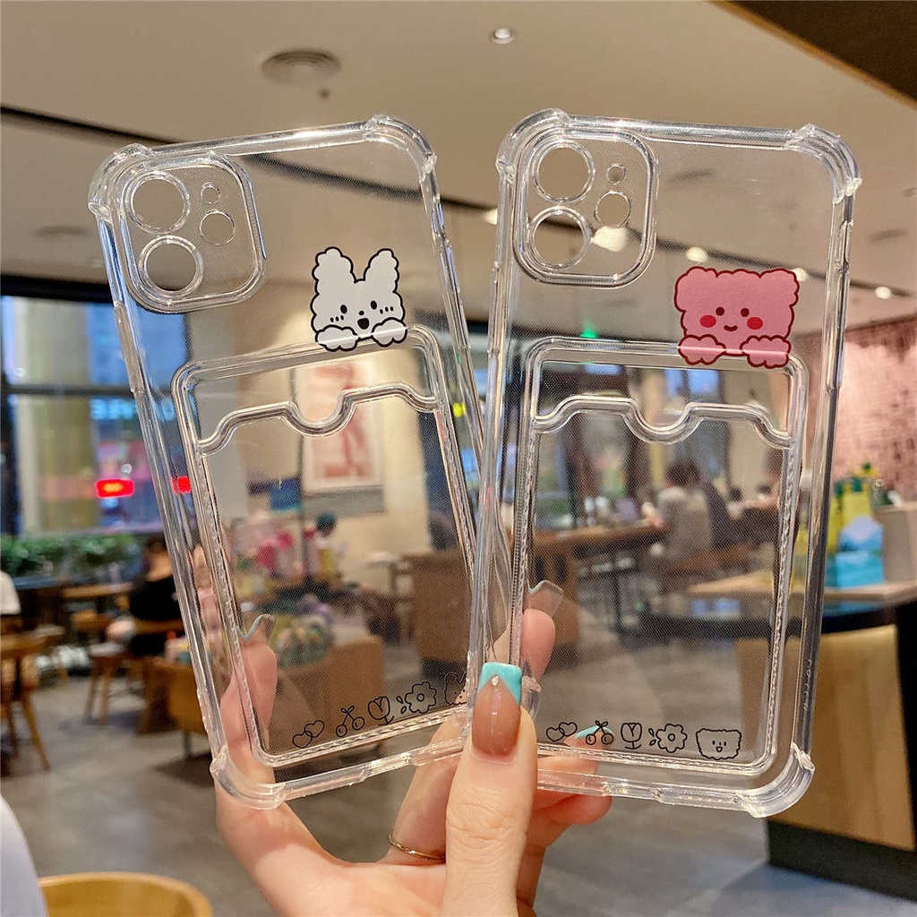 【Card Slot】Soft Iphone Case Cute Rabbit Bear With Card Holder for Iphone 12 12 Pro Max 7plus 11 11 Pro Max XS XS MAX XR 8plus 7 8 Soft Casing Iphone