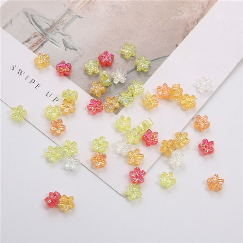 20pcs 6.5mm AB Color Flower Beads With Hole Acrylic Loose Spacer Beads For DIY Jewelry Making Bracelet Necklace Accessories