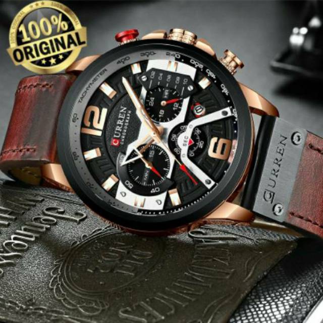 CURREN 8329 Jam Tangan Curren ORIGINAL Pria Chrono Aktif Tali Kulit