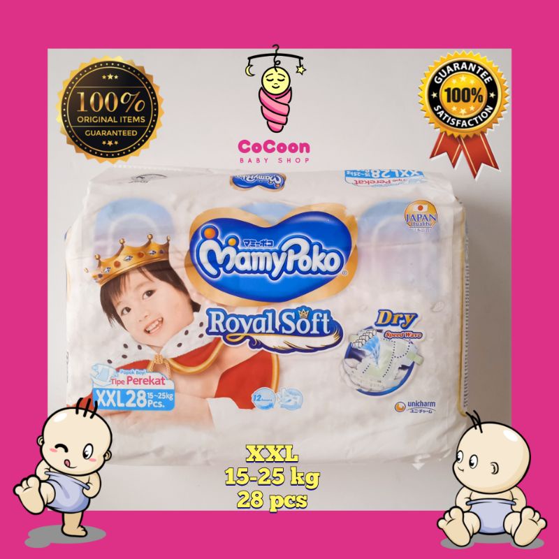 Popok Bayi Mamypoko Royal Soft Tape XXL28 XXL 28 Tipe Perekat Unisex