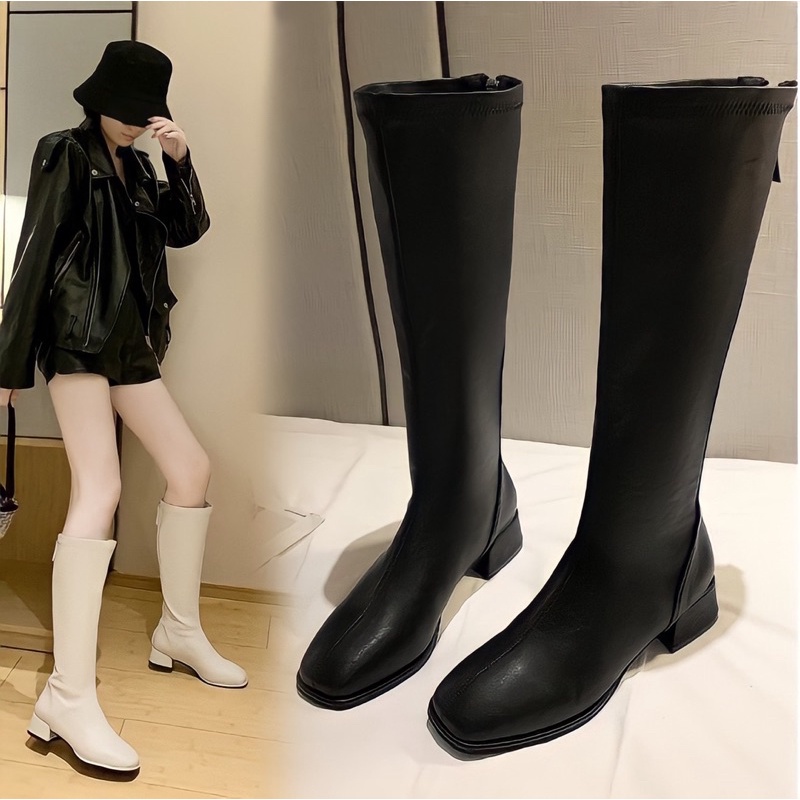 Knee boots import Farah fashion korean style sepatu sebetis heels inner velvet wanita