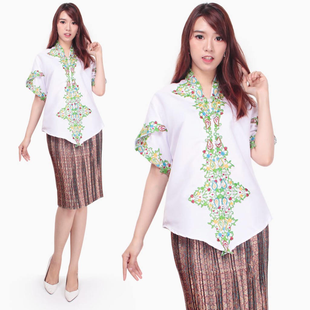 SB Collection Stelan Atasan Kebaya Hertia Blouse Bordir Dan Rok Plisket Midi Jumbo Batik Wanita