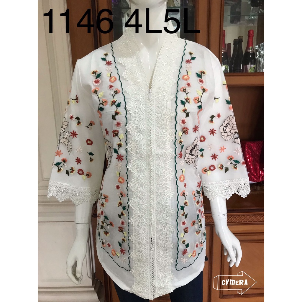 0936 Kebaya alexuez bordir organdi brukat putih tulang /kebaya encim kombinasi brukat premium