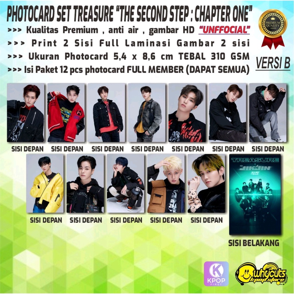 PHOTOCARD FULL SET KPOP PREMIUM TREASURE / THE SECOND STEP 'photo shoot' / PRINT 2 SISI FULL LAMINASI GLOSSY ISI 12 PCS