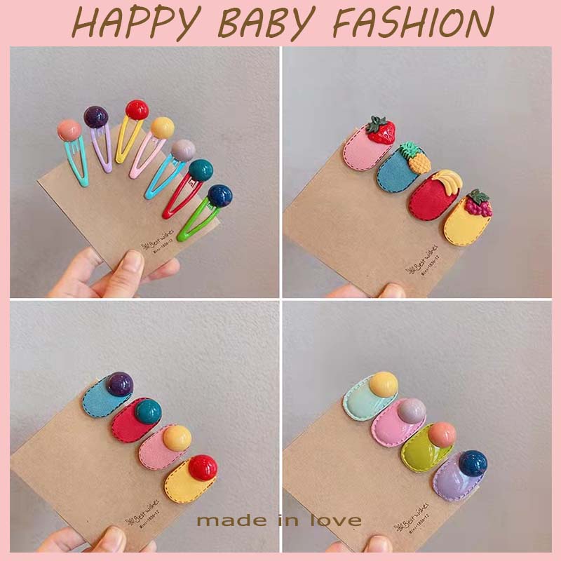 (HappyBaby )F22 4pcs/5Pcs/7pcs jepit rambut polos/Buah/Bulat/Import