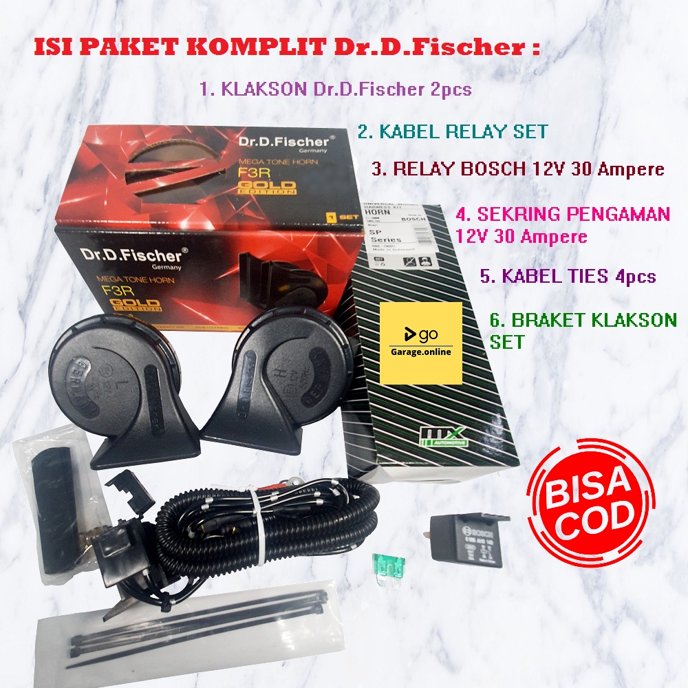 PAKET KOMPLIT Klakson Dr D Fischer Double Disk 12V Original + KABEL RELAY SET BOSCH TERMURAH