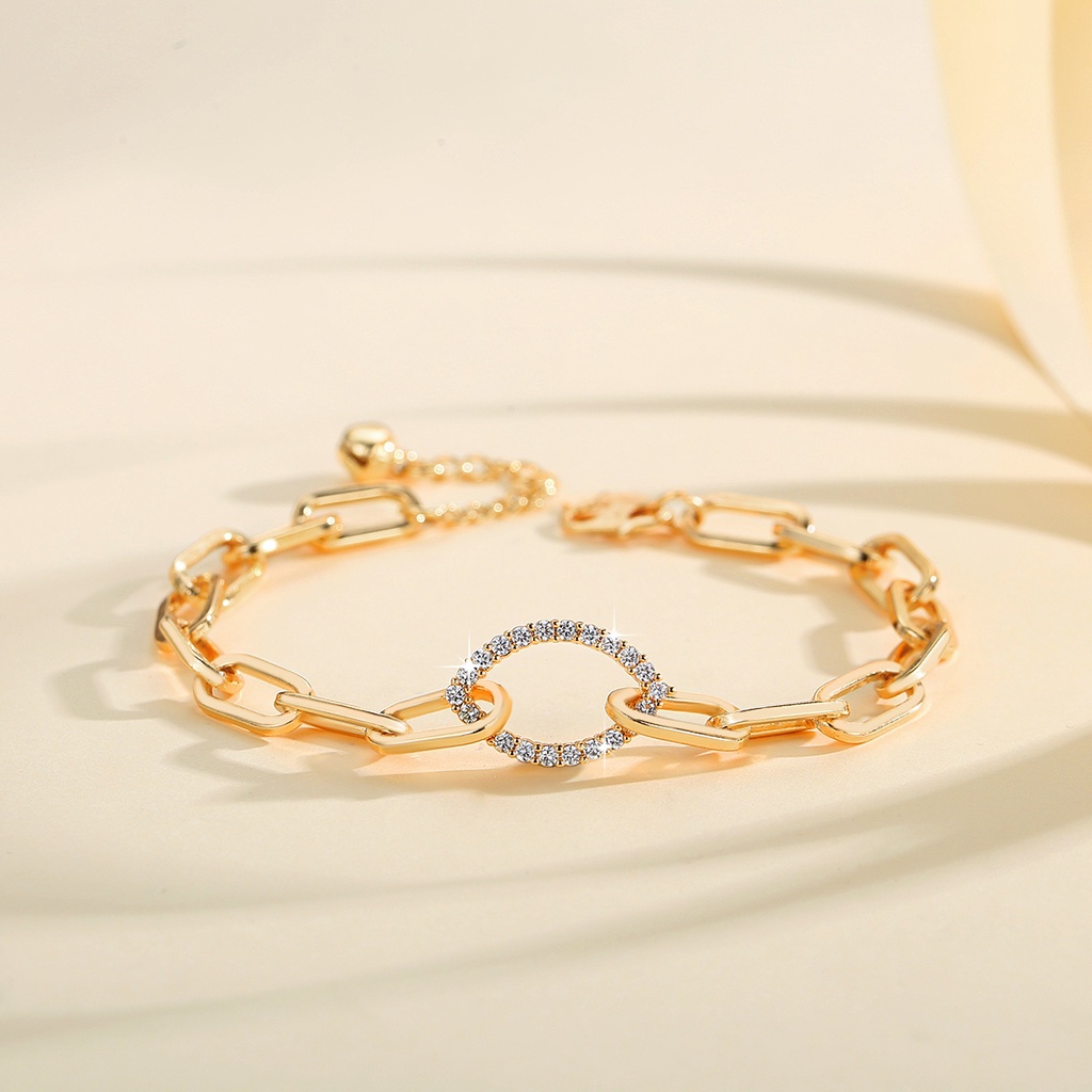 Y712 【COD】 Gelang Wanita Titanium Kristal Lapis Emas Gelang Wanita Hadiah Liburan Terbaik