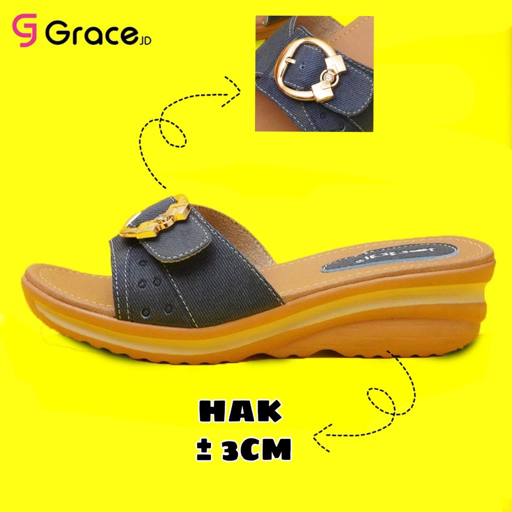 GRACE [JTL 01] Sandal Wedges Selop Wanita/ Sandal Slop Hak 5 CM Cewek/ Sandal Blink Manik Calbi