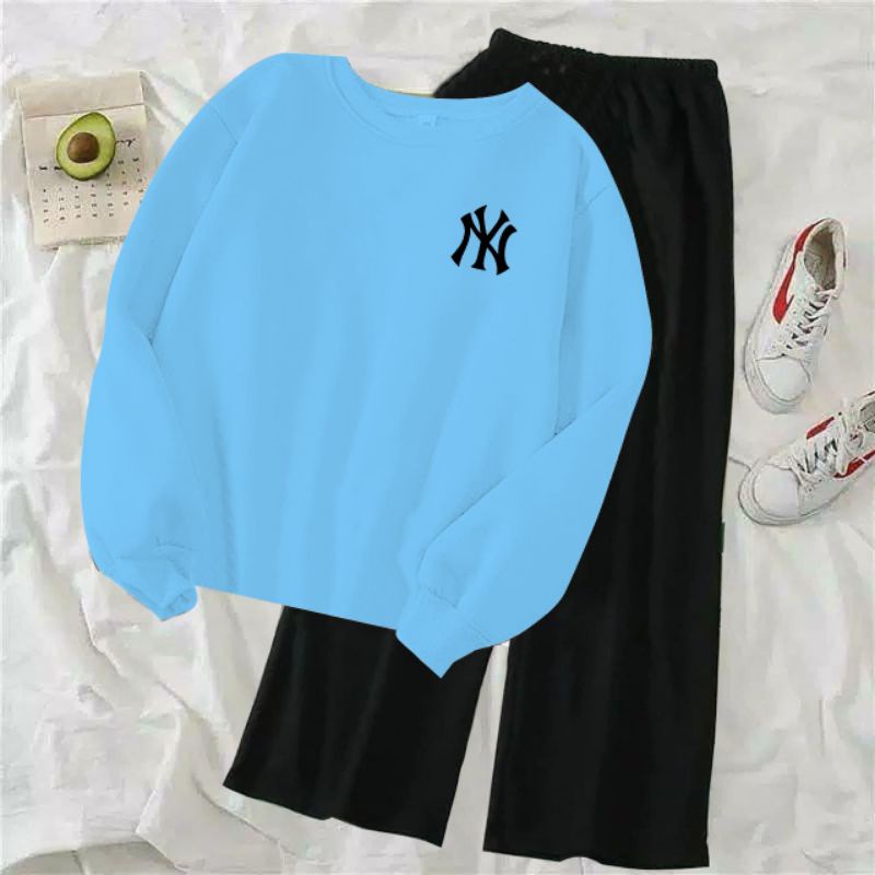 (COD)ST NY / Stelan Kulot Polos Wanita / Stelan Sweater Terlaris / Stelan NY Bordir / Sweater Lengan Panjang&Celana Kulot Viral-2