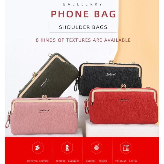AO486 Baellerry Original Tas Selempang Wanita Kulit Dompet HP Import F