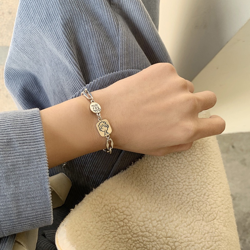 AY(CN) Gelang Tangan Silver Motif Tulisan Lucu Untuk Wanita