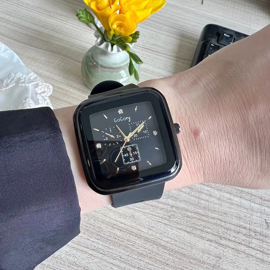 GOGOEY Luxury watch 【100% Ori】【With box】【COD】2022 Baru Jelly Desain Kecil Square Watch Sederhana Fashion Silikon Band Jam tangan anti air perempuan