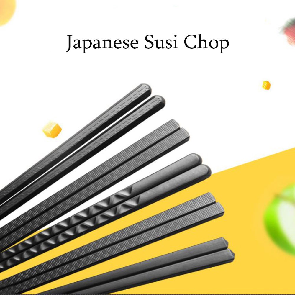 1 Pasang Sumpit Jepang Portabel Bahan Alloy Anti Slip untuk Sushi