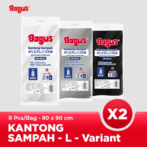 Twin Pack Bagus Trash Bag / Kantong Sampah L 8 Uk 80 cm x 90 cm (70 L)