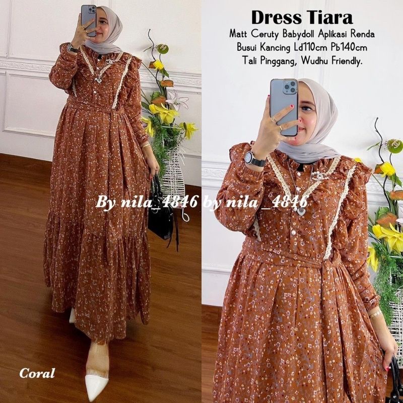 Tiara dress maxi/baju gamis/baju wanita/seruti bebidol motif/aplikasi renda