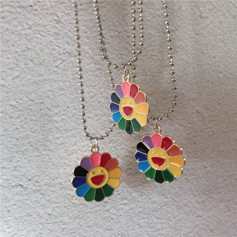 Kalung Rantai Dengan Liontin Bunga Matahari Daisy Klasik Warna Silver Untuk Wanita