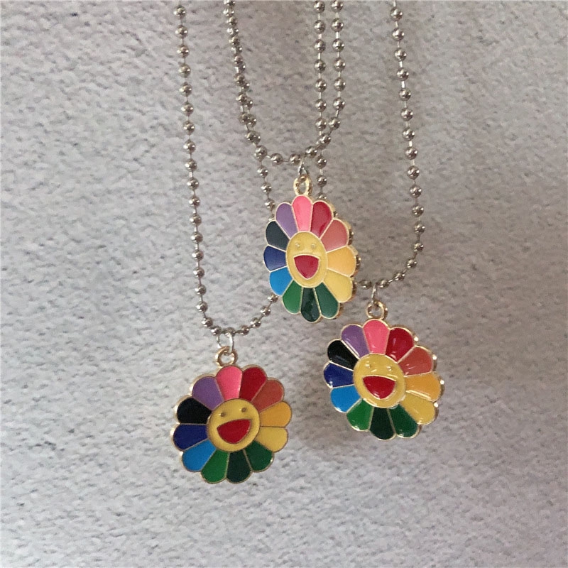 Kalung Liontin Fashion Daisy Pendant Necklace Silver Color Bead Chain Necklaces Women Jewelry Accessories