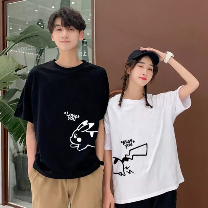 MYSTIQUE.ID-BAJU KAOS COUPLE LOVE YOU MISS YOU RABBIT T-SHIRT LUCU DAN AESTHETIC