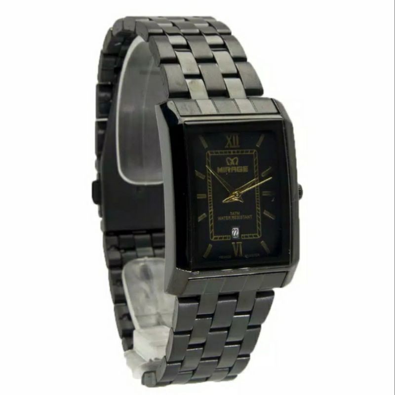 jam tangan wanita;MIRAGE M8577BSP-Msegi hitam full~ORIGINALS WATER RESISTANT~TGL~STAINLEES