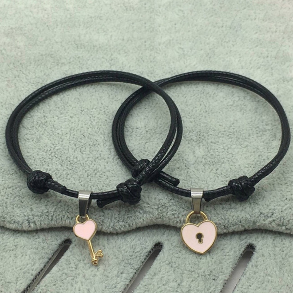 canaan 1 Pair Couple Bracelet Chic Adjustable Resin Key Heart Lock Chain Bangle for Dating