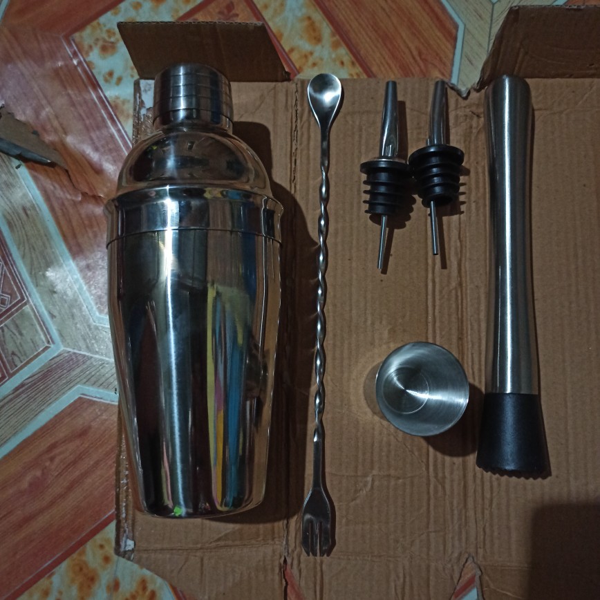 6 In 1 Bartender Bar Cocktail Stainless Steel Shaker Bartender Pengocok Minuman Peralatan Kopi Cafe