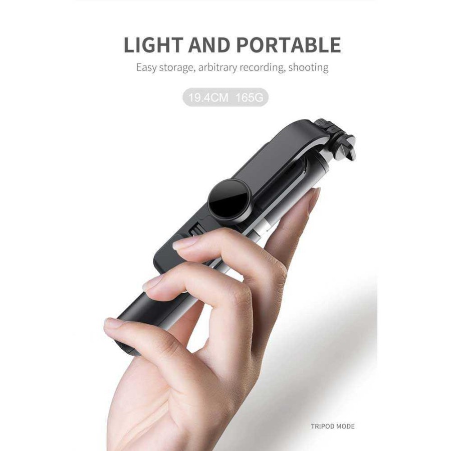 Tongsis Tripod Bluetooth Shutter with LED Light - QO2S - Black