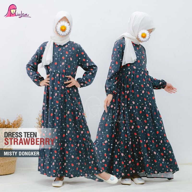 Dress Muslim STRAWBERRY Remaja 9-12th | MiuLan | Baju Gamis Busana Pakaian Muslim Anak Perempuan Fas