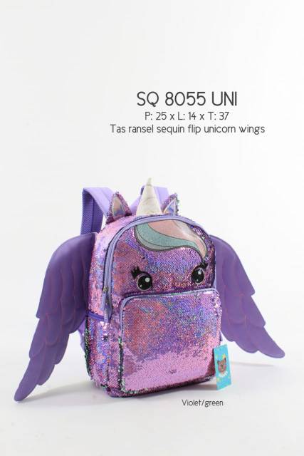 QUOKKA Backpack Tas Ransel Sequin Flip Unicorn Bisa Berubah Warna 8140 8055