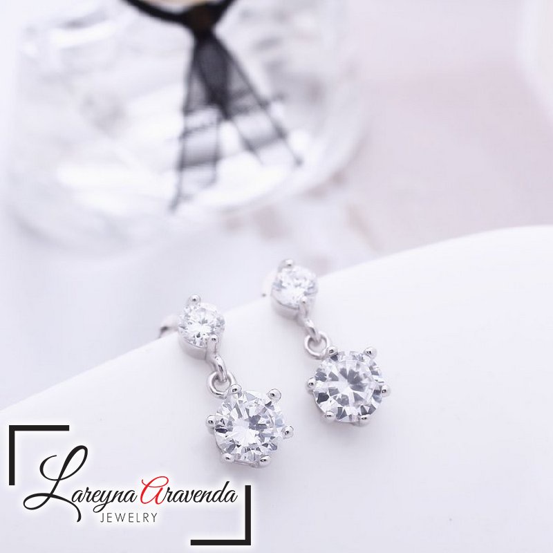 Anting Korea Wanita Perak S925 Model Double Stairs Crystal Mewah AT038