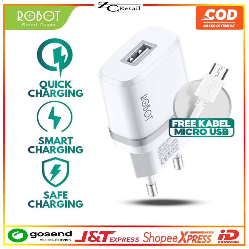 ADAPTOR CAS CASAN ROBOT RT-K7  K7 5V 1A FIREPROOF CHARGER Micro USB Cable Kabel Xiomi Realme Samsung