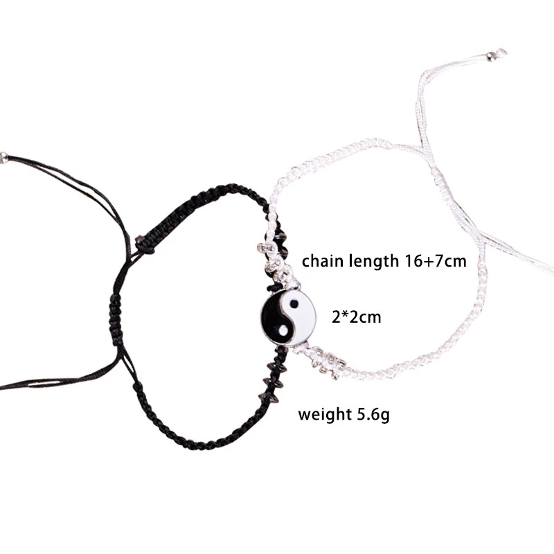 2pcs / Set Gelang Tali Tenun Tangan Liontin Yin Yang Tai Chi Bahan Alloy Gaya Cina Retro Untuk Pasangan Balance