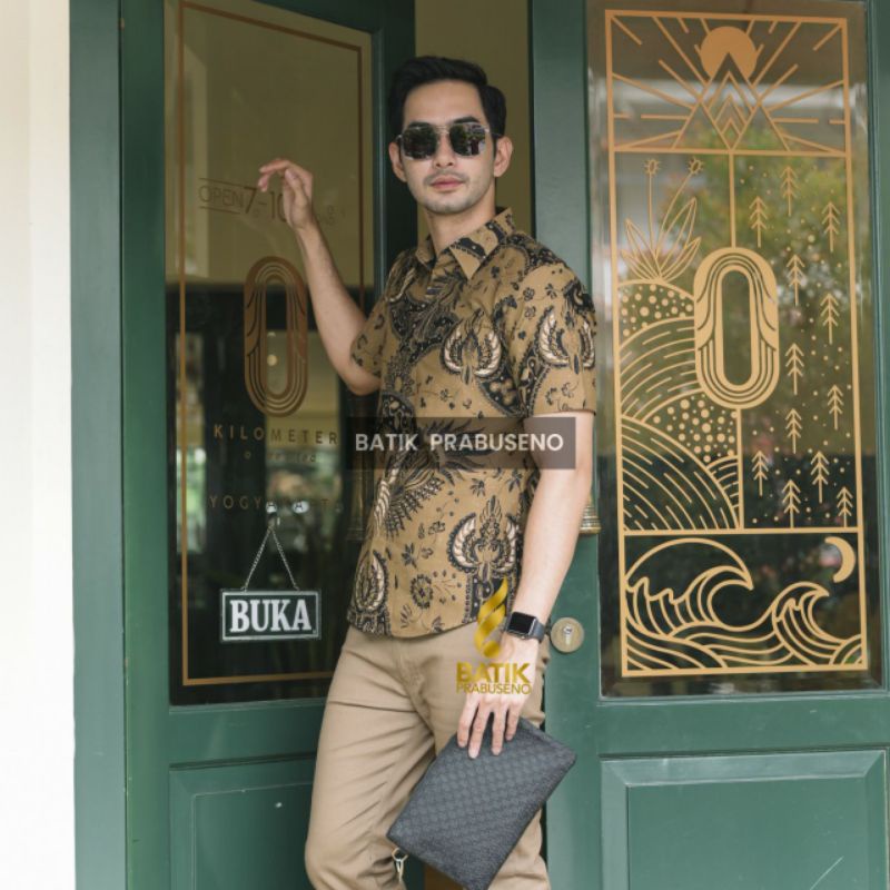 Gautama Batik PRABUSENO Original 100% Katun Asli Pria Lengan Pendek Printing Kemeja Formal Kantor  S