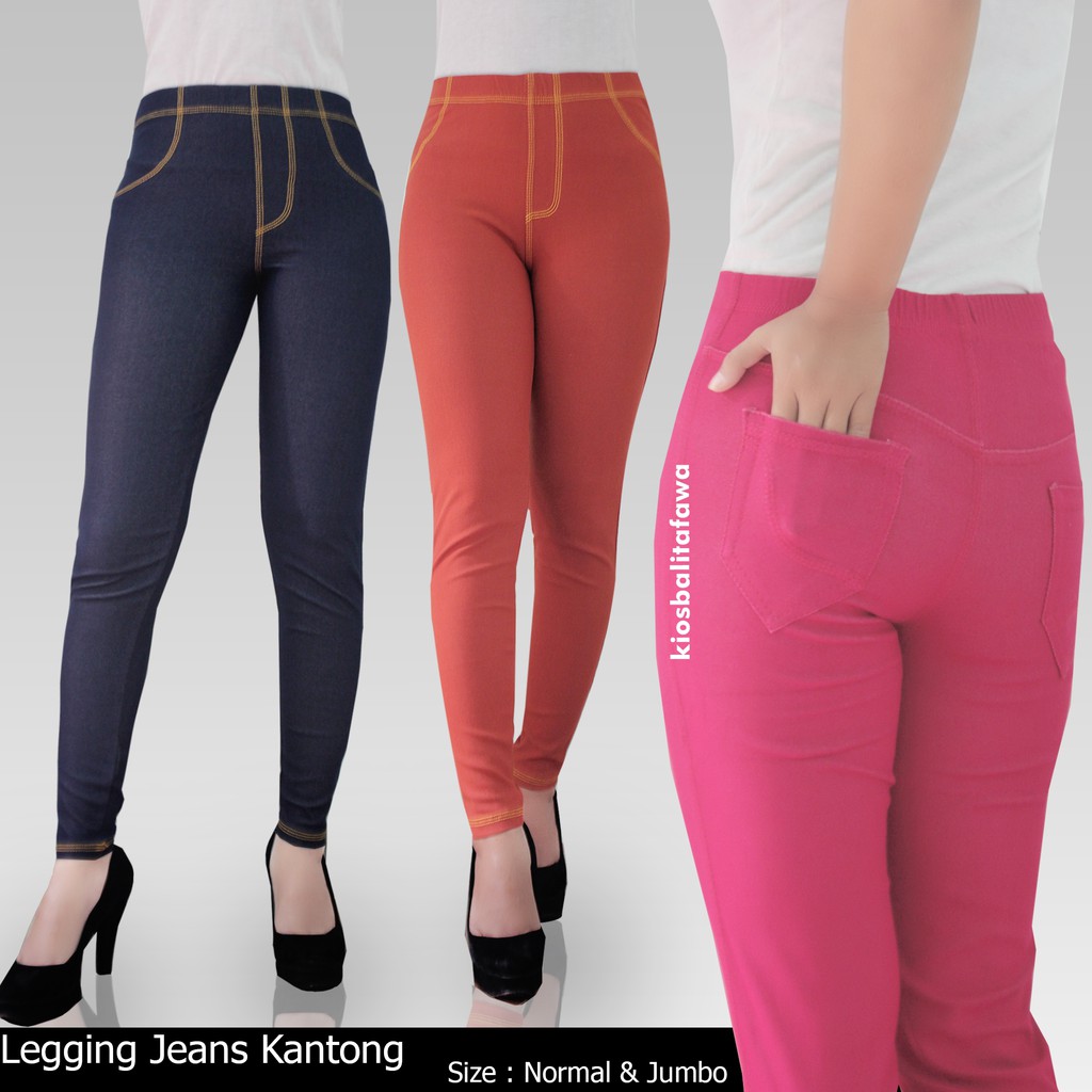 (DEWASA) Legging Jeans Kantong uk Jumbo fit to XXL / Celana Wanita Dewasa Jumbo Legging Polos