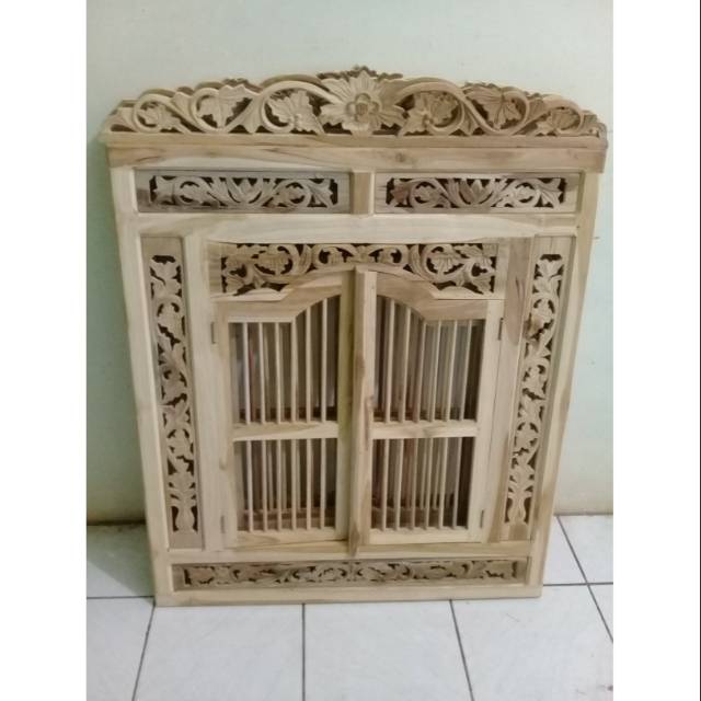 Jendela Krepyak Cermin Hias Jati Ukir MENTAH