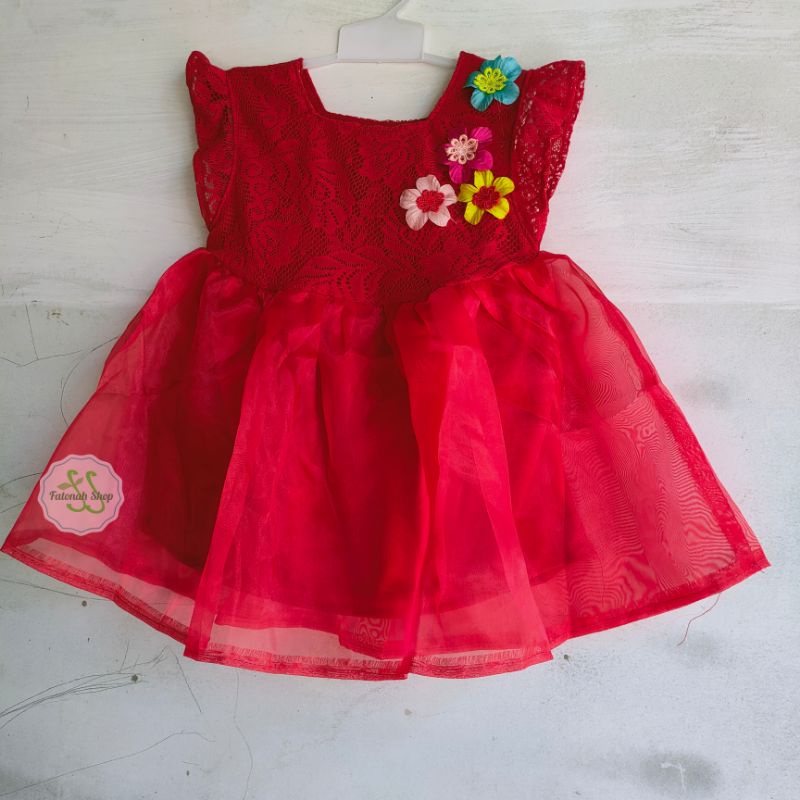 Dress anak 1 2 tahun gaun pesta anak cewek perempuan organza mewah tutu ( dress organza )