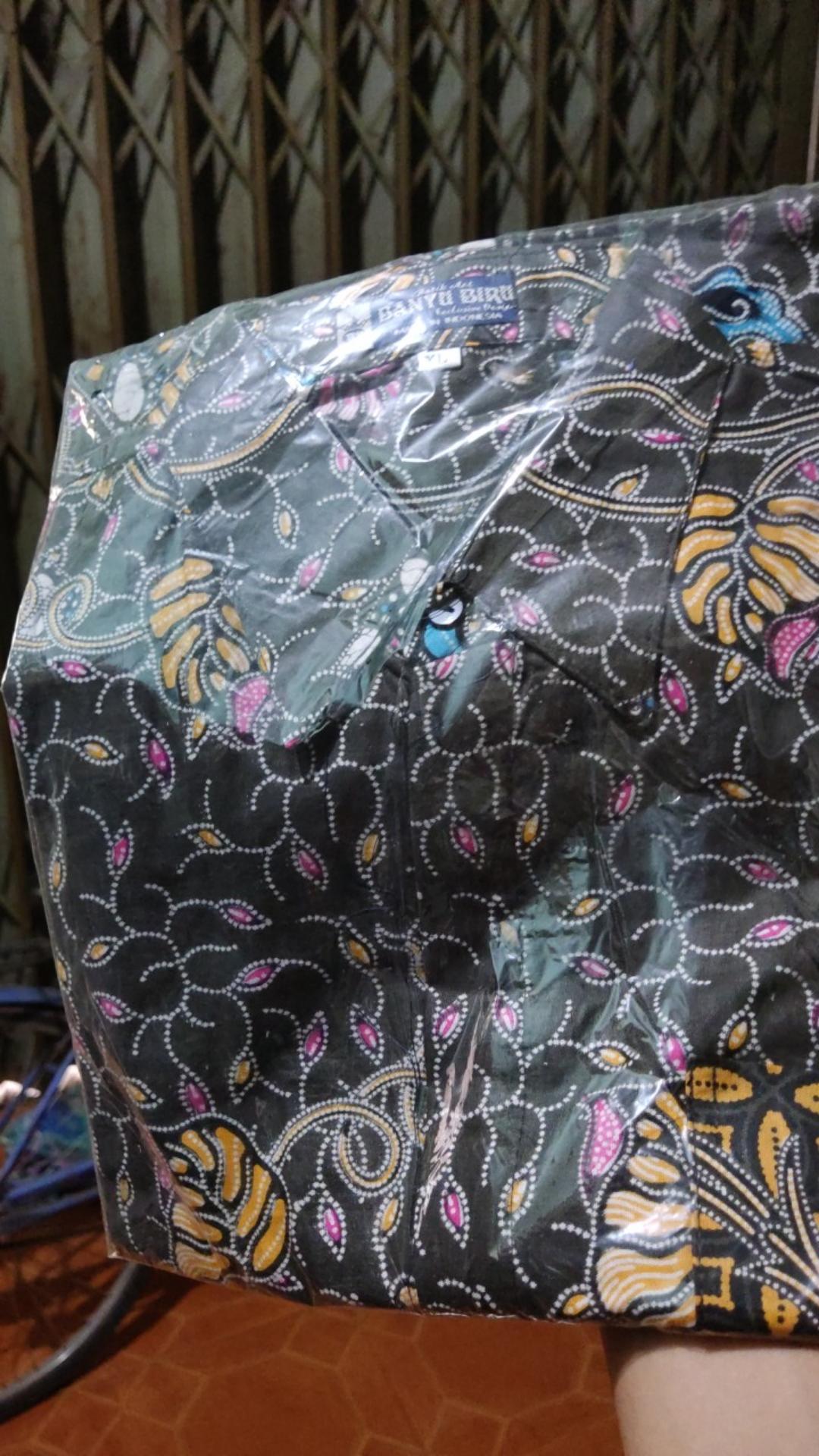 Hem Batik Pria Lengan Pendek Motif Elegan Modis Biru Abu Hitam Batik Pekalongan Jawa Pria
